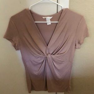 Beige twist front blouse